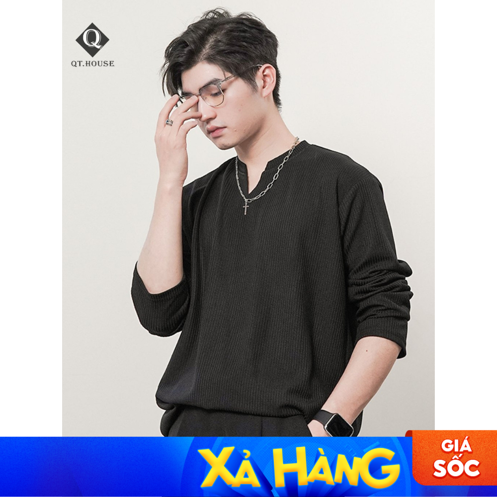 Áo Thun Dài Tay QTHOUSE, Áo Phông Tay Dài Cổ V Form Oversize Thun Gân Chất Cottton Mềm Nhẹ