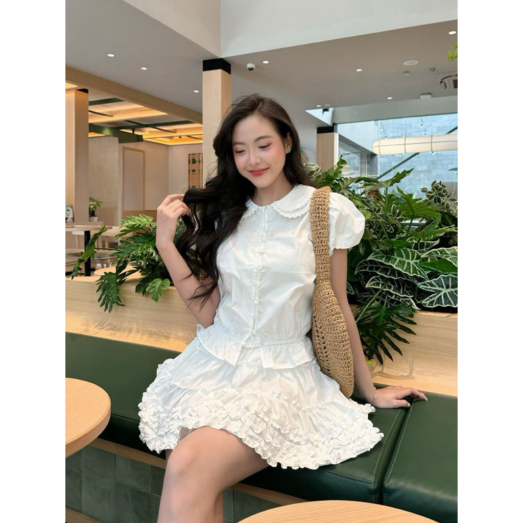 [RÁCH STORE] Áo kiểu - 555 - cổ sen viền ren 2 lớp - bo lai