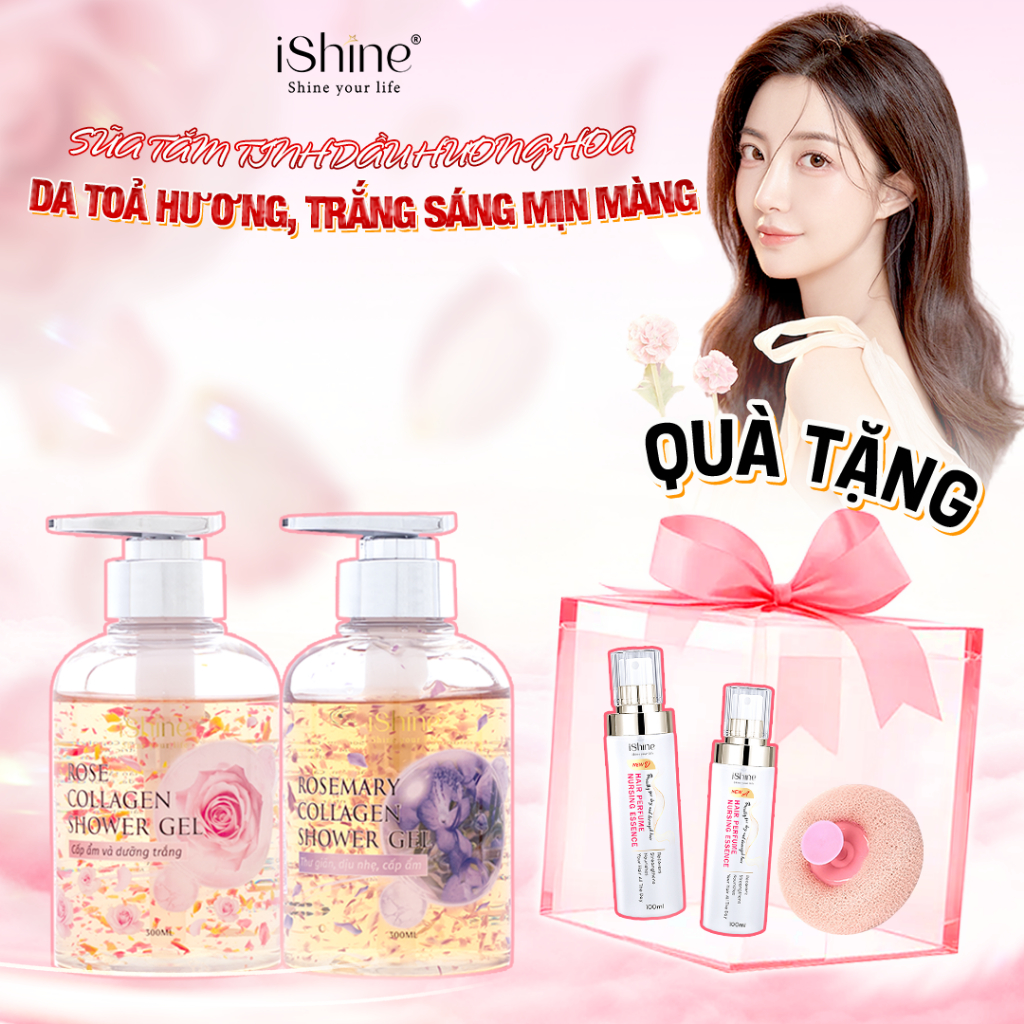Sữa Tắm Collagen Tinh Dầu Cánh Hoa Dưỡng Sáng Da Lưu Hương Lâu iShine 300ml