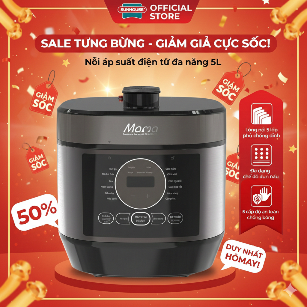 Nồi áp suất điện đa năng sunhouse SHD1670, SHD1656, SHD1580, SHD1562, SHD1540, SH1550 Bảo hành chính hãng 24 tháng