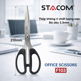 Kéo văn phòng, chất lượng thép sk2 công nghiệp, lưỡi dày 2.5mm, dài 210mm, siêu bén | stacom f103, f108
