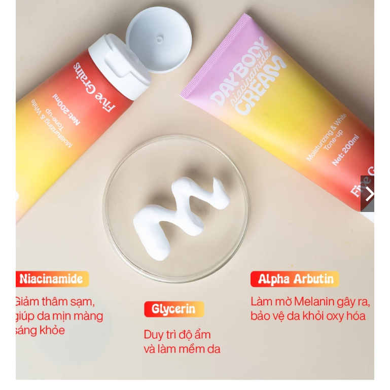 Kem dưỡng Cao cấp Five Grains trắng da Niacinamide, Alpha-Arbutin nâng tone ban ngày 200ML