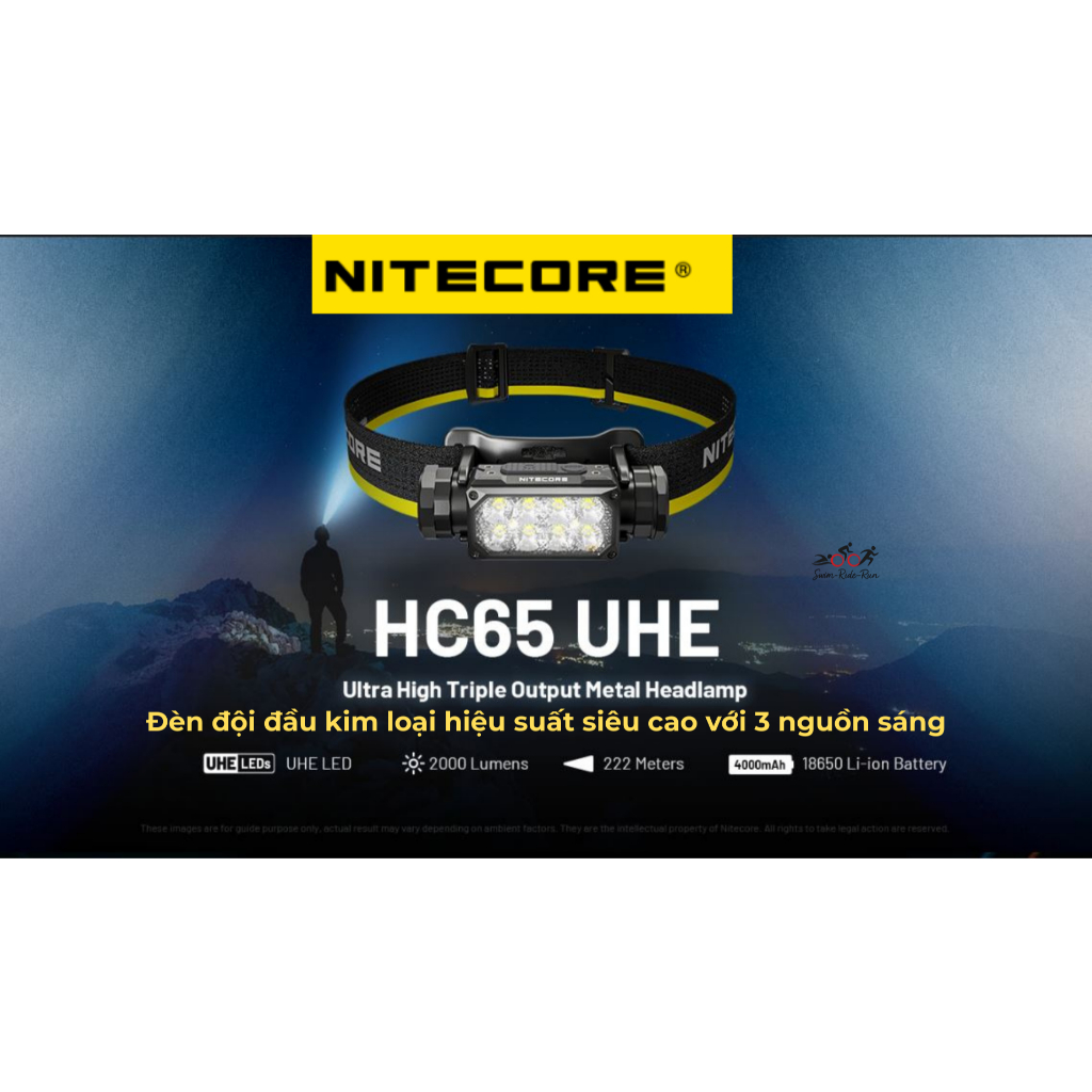 Đèn Pin Đội Đầu Nitecore HC65 UHE 2000Lumens –LED UHE Siêu Sáng, Pin 18650 4000mAh,Sạc USB-C, IP68