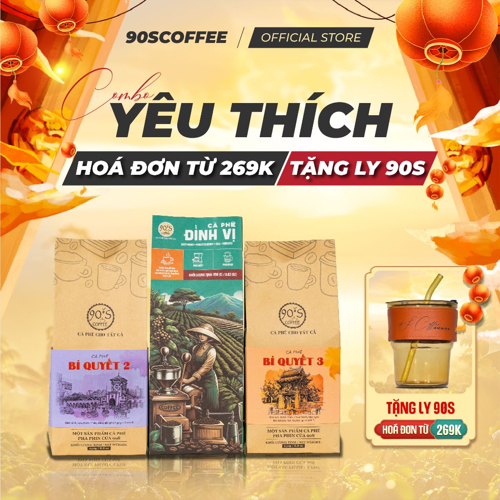 Combo 3 Gói Cà Phê Rang Mộc – Set 1 Tháng Cho Người Mê Cà Phê – Tặng Ly 90S COFFEE