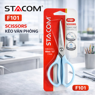 Kéo học sinh, văn phòng | kéo dài 16.5cm, lưỡi dày 1.8mm, độ sắc cao | stacom f101
