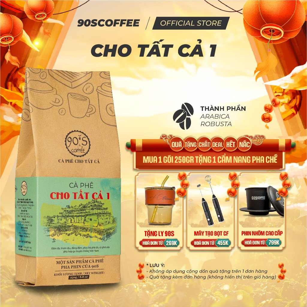 Cà Phê Rang Mộc Cho Tất Cả 1 -  Blend Arabica & Robusta Gu Đậm Đà Chua Thanh | 90S COFFEE