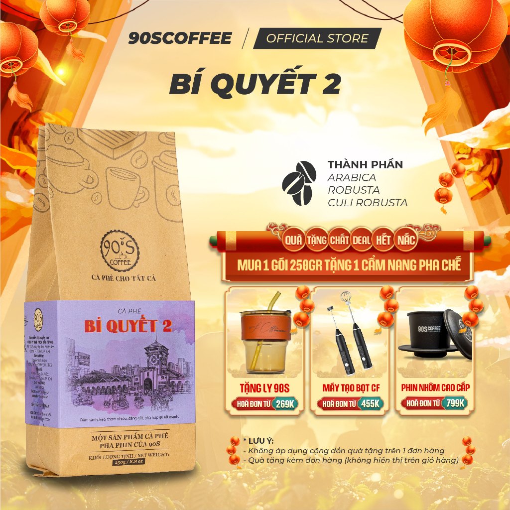 Cà Phê Rang Mộc Bí Quyết 2 - Blend 3 Hạt Gu Đắng Đậm Chua Thanh Hậu Ngọt | 90S COFFEE