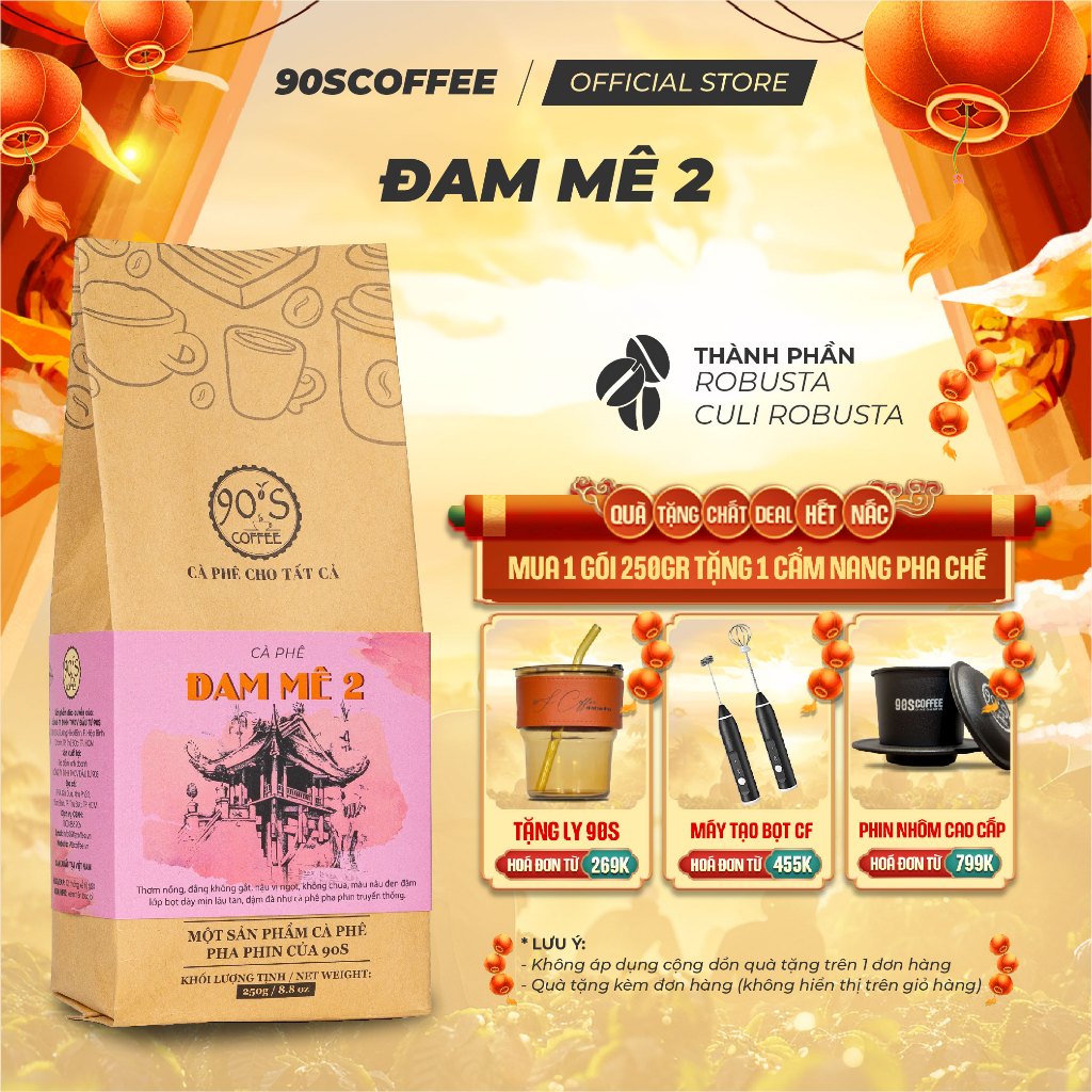 Cà Phê Rang Mộc Đam Mê 2 - Blend Robusta & Culi Gu Đắng Dịu Hậu Ngọt Thơm Nồng | 90S COFFEE