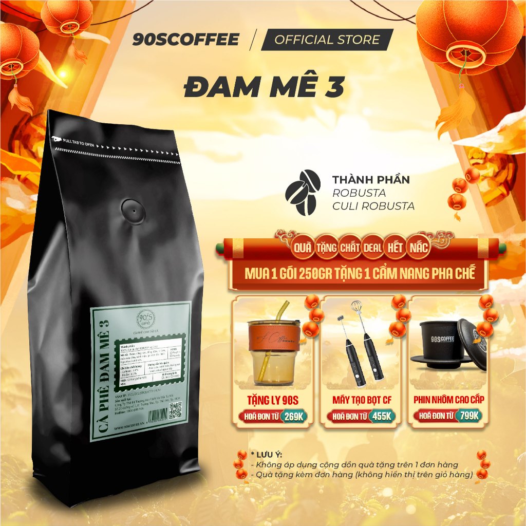Cà Phê Rang Mộc Đam Mê 3 - Blend Robusta & Culi Gu Pha Phin Truyền Thống Đắng Đậm Thơm Nồng | 90S CO
