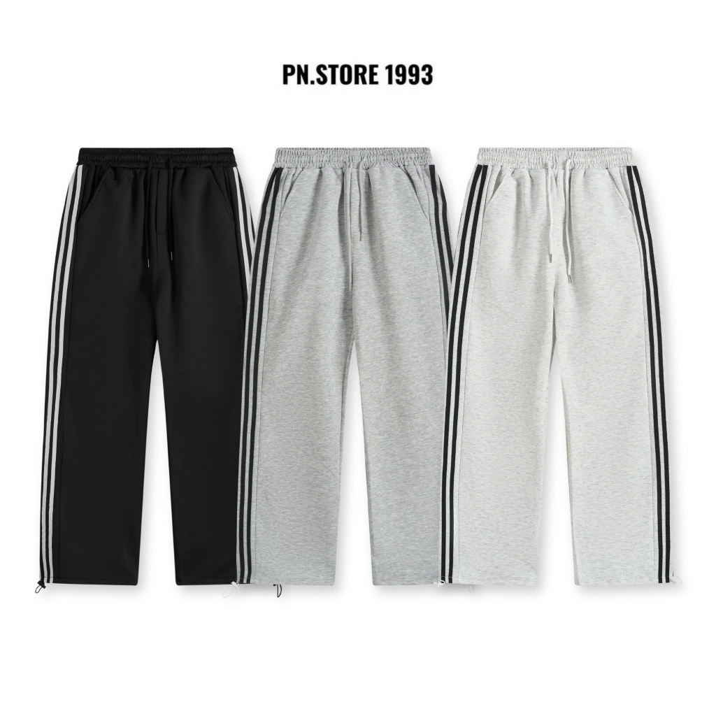 Quần Dài Ống Rộng Form Suông 4 Sọc Unisex Vải Nỉ Cotton Thiết Kế  Kèm Dây Rút Gấu Thế Thao PN.STORE1
