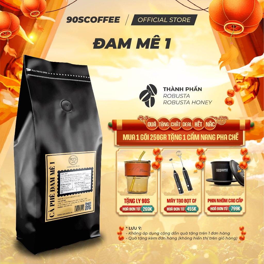 Cà Phê Rang Mộc Đam Mê 1 - Blend Robusta & Honey Gu Đắng Đậm Thơm Nồng Không Chua | 90S COFFEE