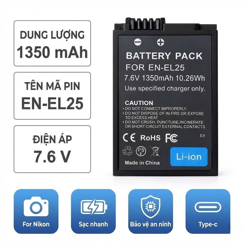 [FULL DECODED] Pin Nikon EN-EL25 1350mAh – Không Báo Lỗi, Dùng Tốt Z50 Zfc