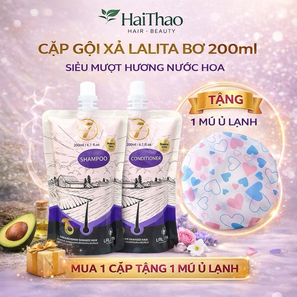 (Tặng mũ ủ lạnh) DẦU GỘI XẢ HOÀN HÌNH LALITA 200ML SIÊU PHỤC HỒI TÓC HU TỔN, SIÊU MỀM MƯỢT HƯƠNG NƯỚ