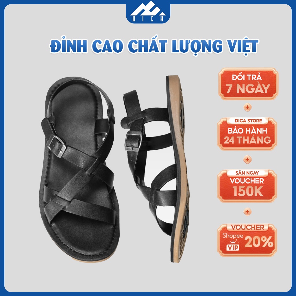 Giày Sandal Nam DICA, Quai Chéo Thanh Lịch, Chất Da Cao Cấp Siêu Bền, Đế Êm, Đa Năng, BH 24 Tháng