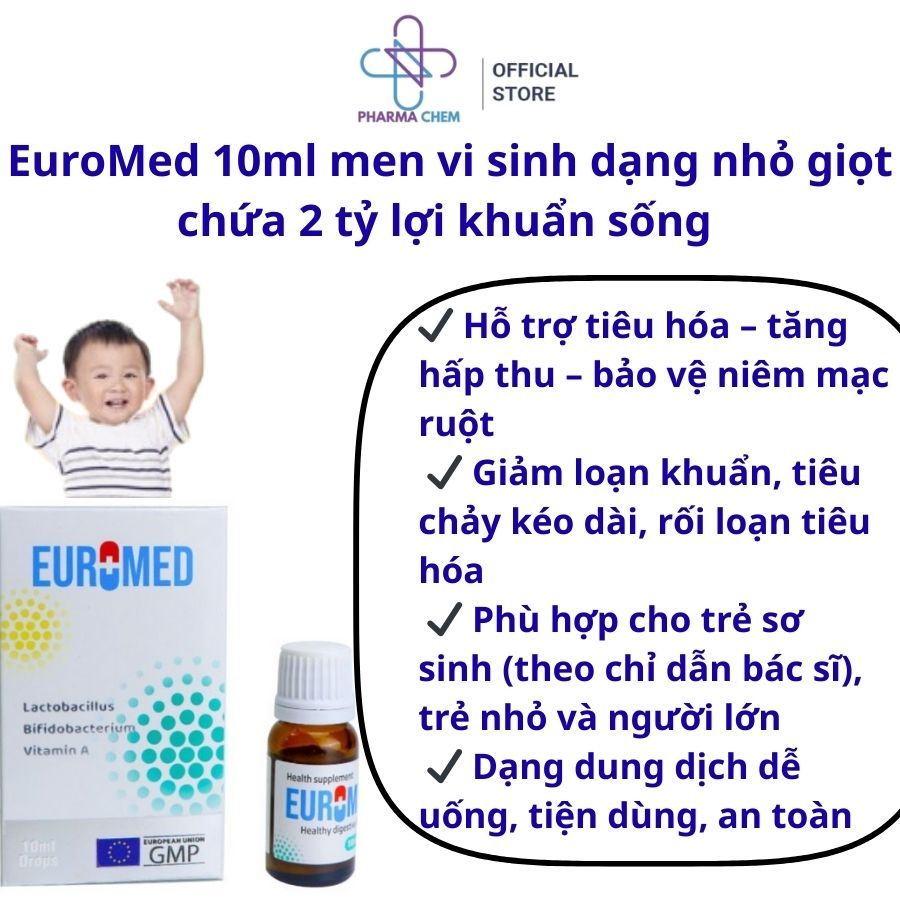 (100 % CHÍNH HÃNG) MEN VI SINH EUROMED 10ML – HỖ TRỢ TIÊU HÓA, CÂN BẰNG HỆ VI SINH-2 TỶ LỢI KHUẨN-NH