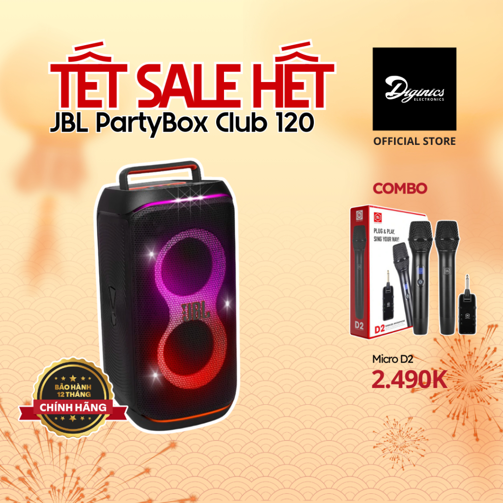 Combo Loa Bluetooth JBL Partybox 120 Club Kèm Mic - Chính Hãng PGI, Bảo Hành 12 Tháng, Công Suất 160