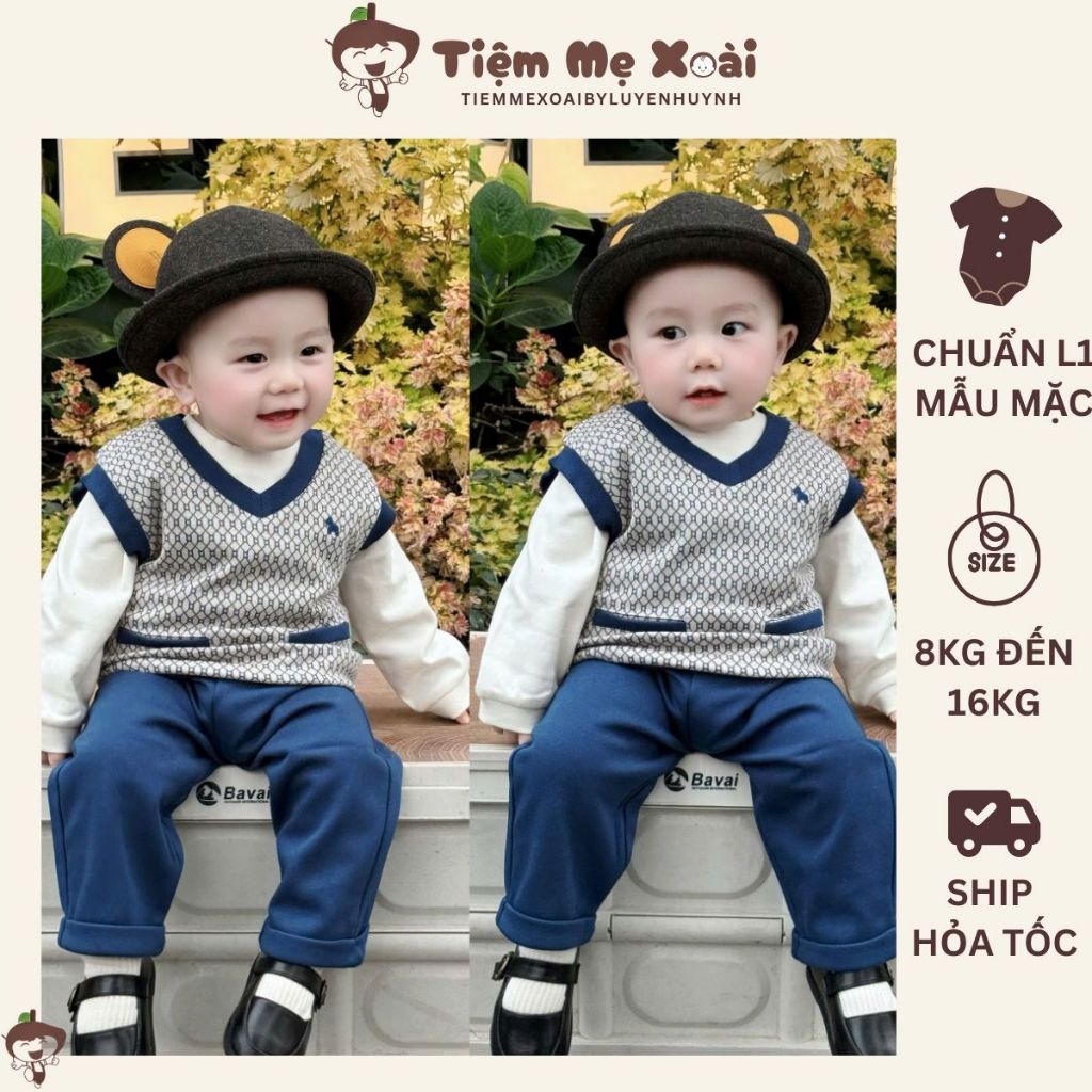 Set rmk ettoi 2025 áo quần gile viền xanh cho bé trai