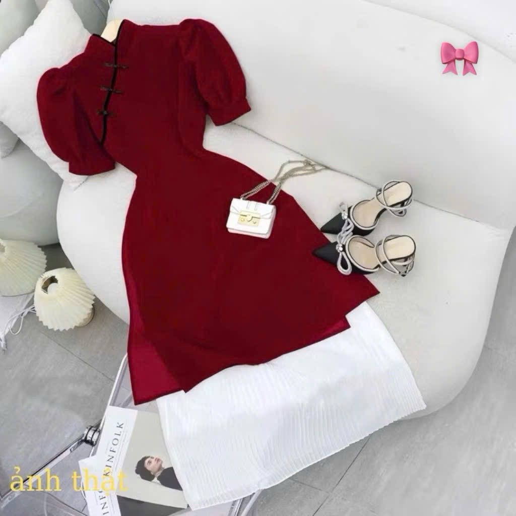 SET ÁO DÀI NHUNG CV XẾP LY  SIU HOT