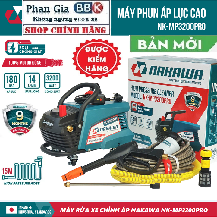 Máy Rửa Xe Nakawa 3200W NK-MP3200PRO Có Chỉnh Áp - Công suất 3200W - 100% Dây Đồng - Bảo hành 12 thá