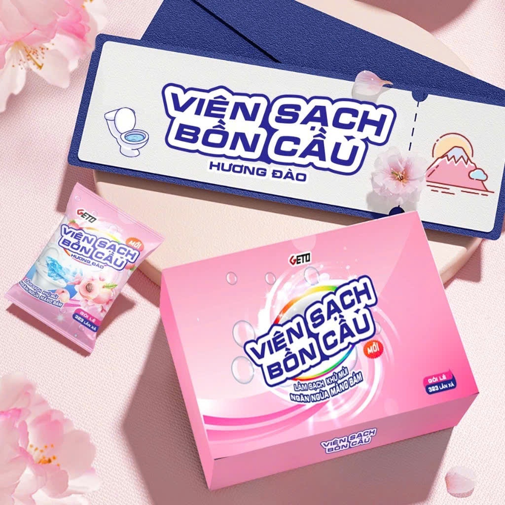 Combo viên thả bồn cầu Geto hương đào thơm mát, sạch khuẩn, giữ cho nhà vệ sinh luôn thơm mát