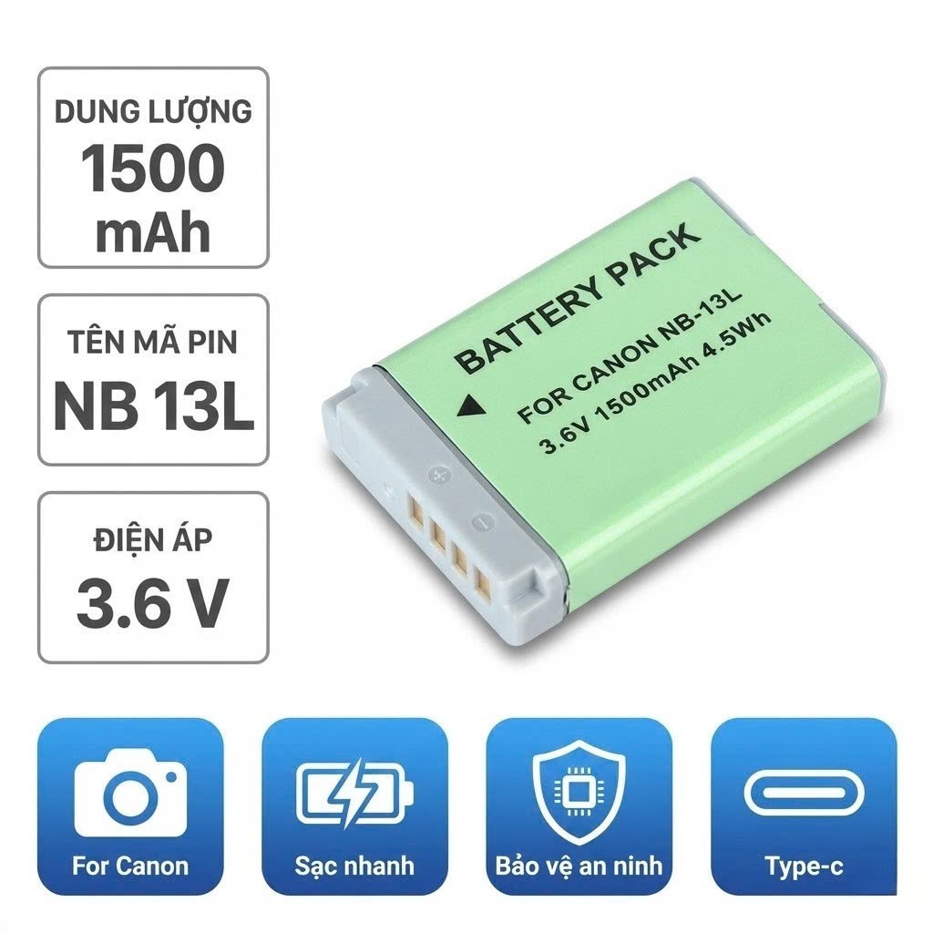 [PIN VLOG SIÊU TRÂU] Pin Canon NB-13L 1500mAh – Dùng Cho G7X II / G7X III / SX740 HS