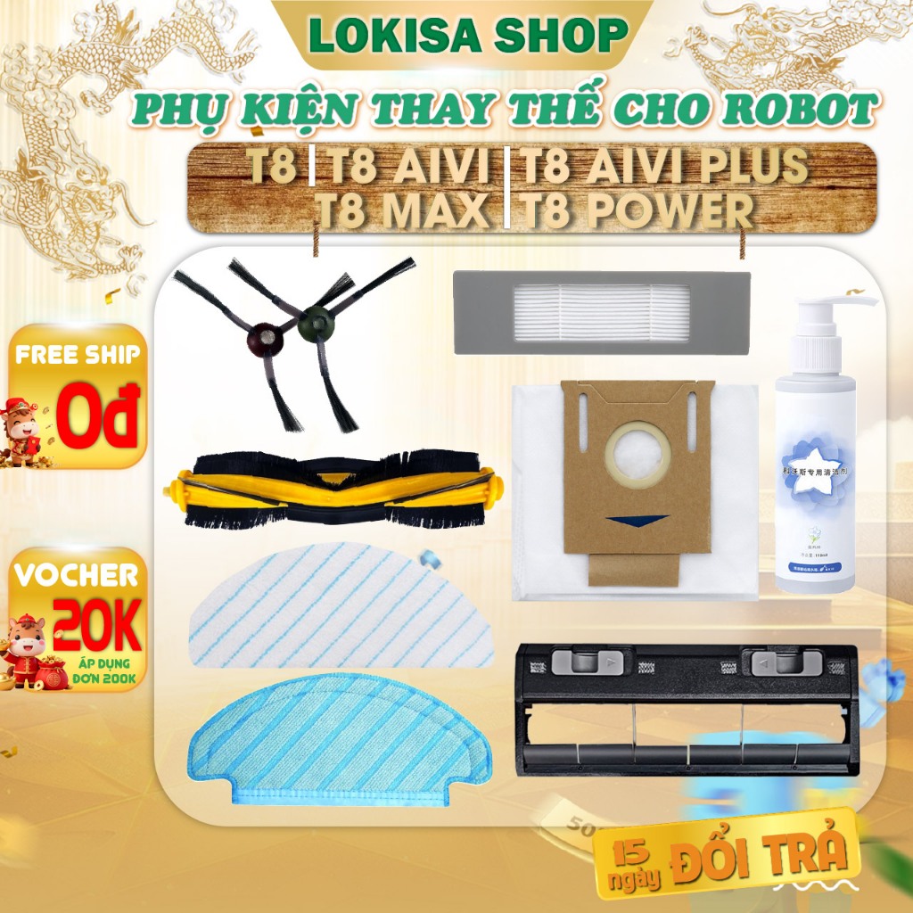 Phụ kiện robot hút bụi Deebot T8, T8 aivi, T8 power, T8 Max- Giẻ lau robot, túi rác, nước lau sàn