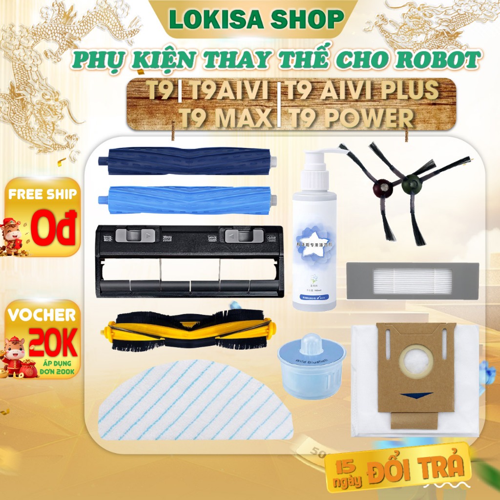 Phụ kiện robot hút bụi Deebot T9, T9 Avi, T9 Max, T9 Power - Chổi cạnh, màng lọc bụi, túi rác robot hút bụi lau nhà