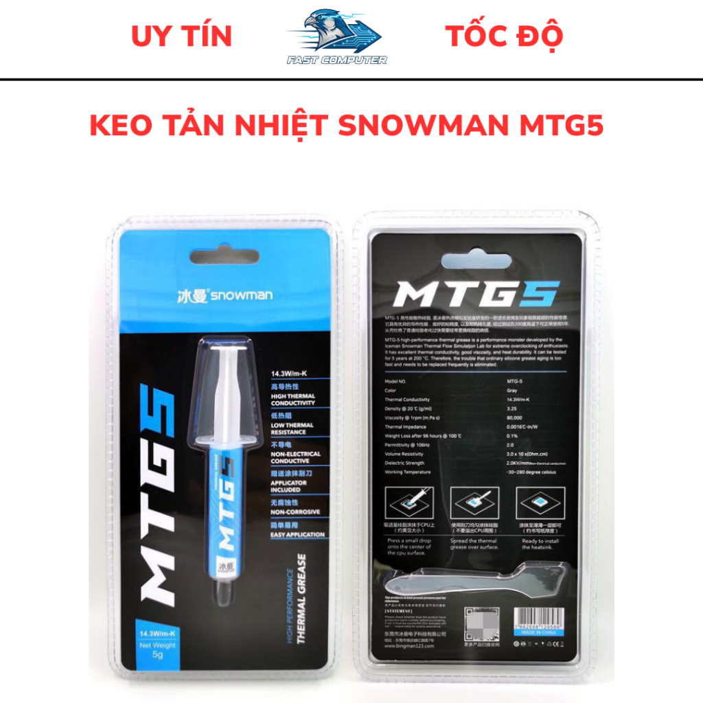 Keo Tản Nhiệt CPU Snowman MTG5 Trọng Lượng 5gr Dẫn Nhiệt 14.3w/mk - Hàng Fullbox