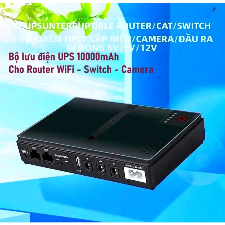 Bộ UPS Lưu Điện 10000mAh cấp nguồn 5V/9V/12V - UPS POE cho Camera Wifi Modem Wifi Router mất điện vẵ