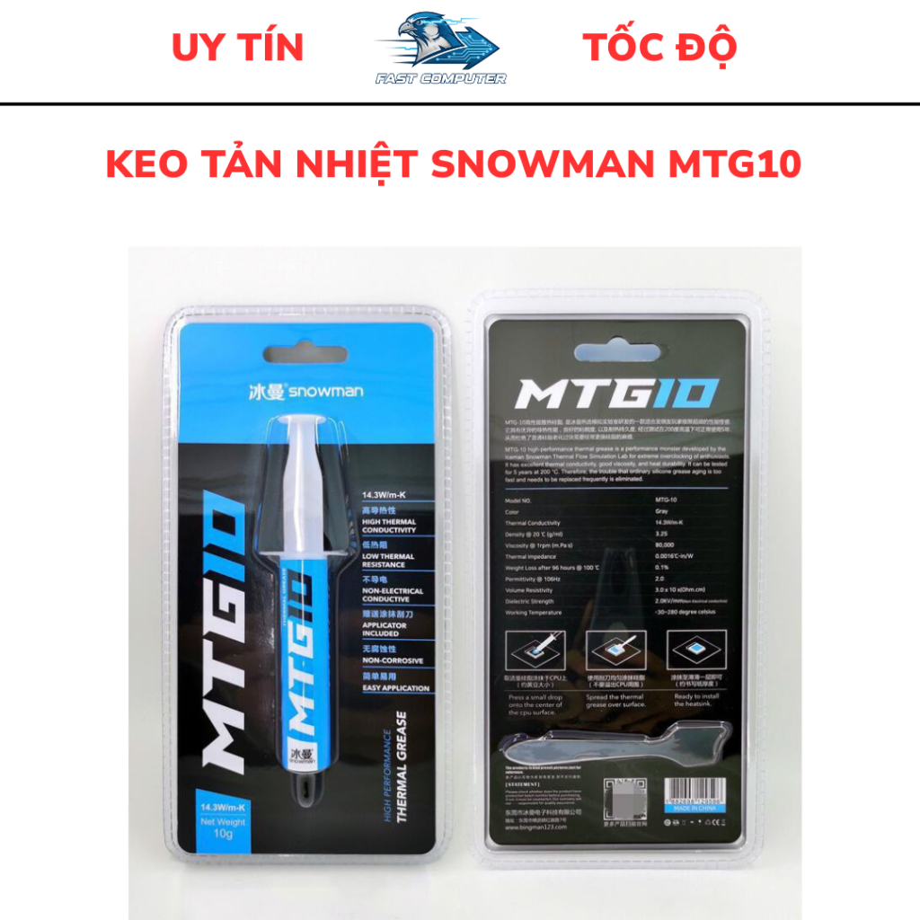 Keo Tản Nhiệt CPU Snowman MTG10 Trọng Lượng 10gr Dẫn Nhiệt 14.3w/mk - Hàng Fullbox