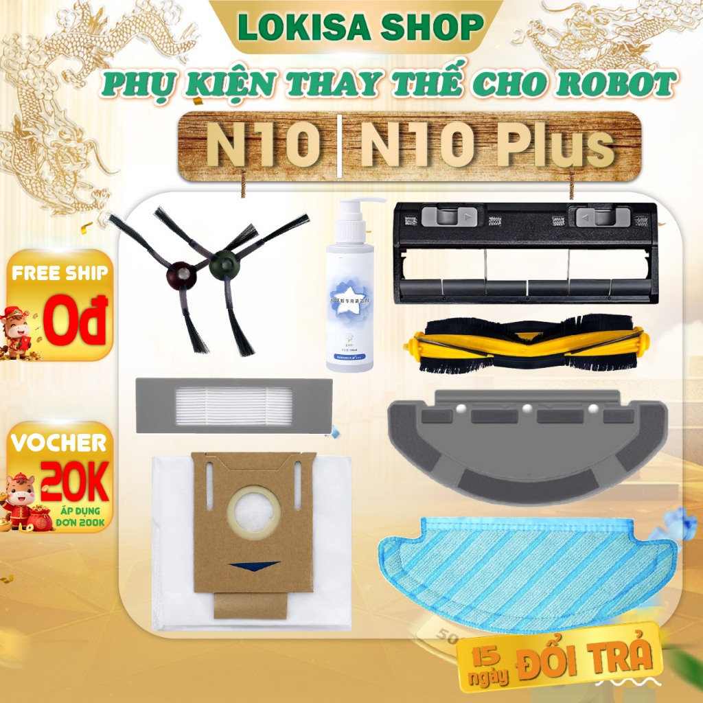Phụ kiện robot hút bụi Deebot N10 / N10 Plus - Chổi cạnh, khăn lau, túi rác thay thế cho robot hút b