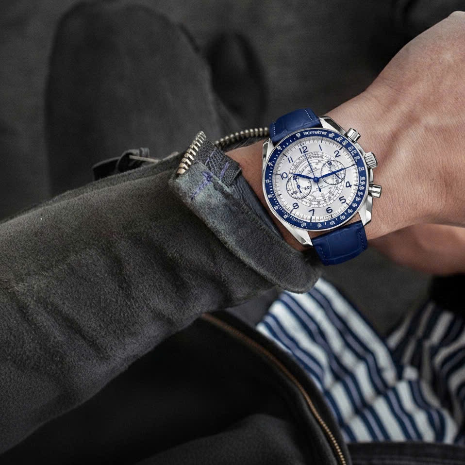 Đồng hồ nam máy pin 0mega size 43mm dây da cao cấp chống nước fullbox