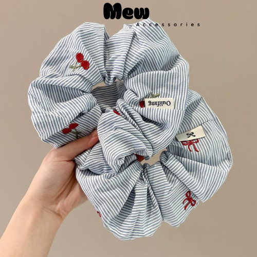 Dây Buộc Tóc Srunchies Bản To Họa Tiết Nơ Và Cherry Ngọt Ngào, Dây Buộc Tóc Nữ Tính