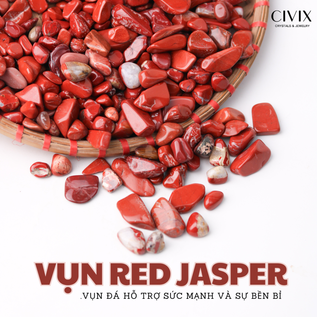 Vụn đá RED JASPER ( ngọc bích đỏ ) hỗ trợ sức mạnh và sự bền bỉ, giúp tăng sinh lực, ý chí, sự ổn định, kiên định