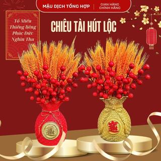 Bộ Bình Hoa Tài Lộc Bông Lúa Mạch 3 Món + 5 Nhánh Đào Đông + Bình Cắm Decor Lọ Hoa   Decor Phòng Trang Trí Nhà rất đẹp