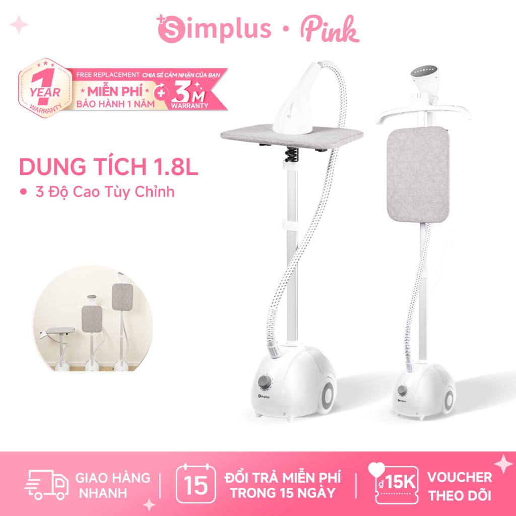 Simplus Pink Bàn là hơi nước đứng 2000W - Công suất lớn, Là nằm/ Là đứng 2 trong 1 GTJH014 - Bảo Hàn