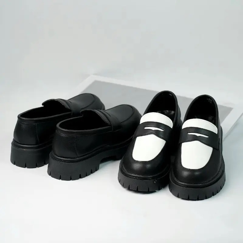 Giày Penny Loafer Đế Cao 5cm Phối 2 Màu Đen Và Trắng [Lùi 1 Size]