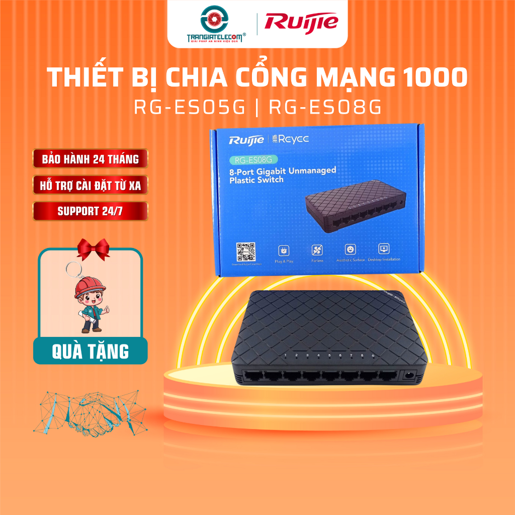 Thiết bị Chia Mạng Switch RUIJIE RG-ES05G | RG-ES08G 10/100/1000 BASE-T - TRANGIATELECOM