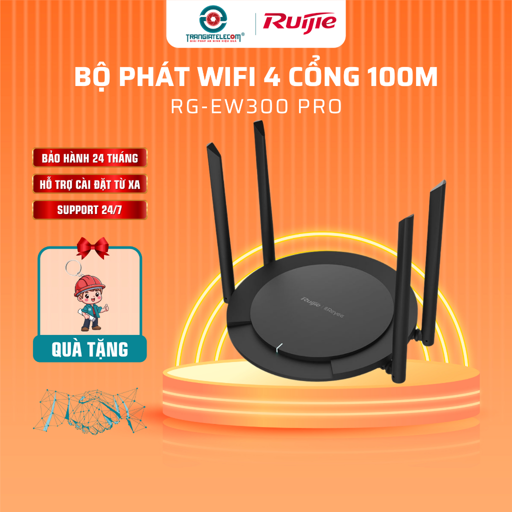 Bộ định tuyến thông minh không dây RUIJIE RG-EW300 PRO 300Mbps 4 cổng 100M - TRANGIATELECOM