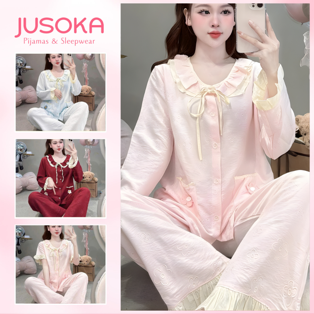 Đồ Ngủ Nữ Pijama JUSOKA Mặc Nhà Chất Liệu Đũi Vân Mây Siêu Mềm Mịn DU28 Cao Cấp Và Thoải Mái