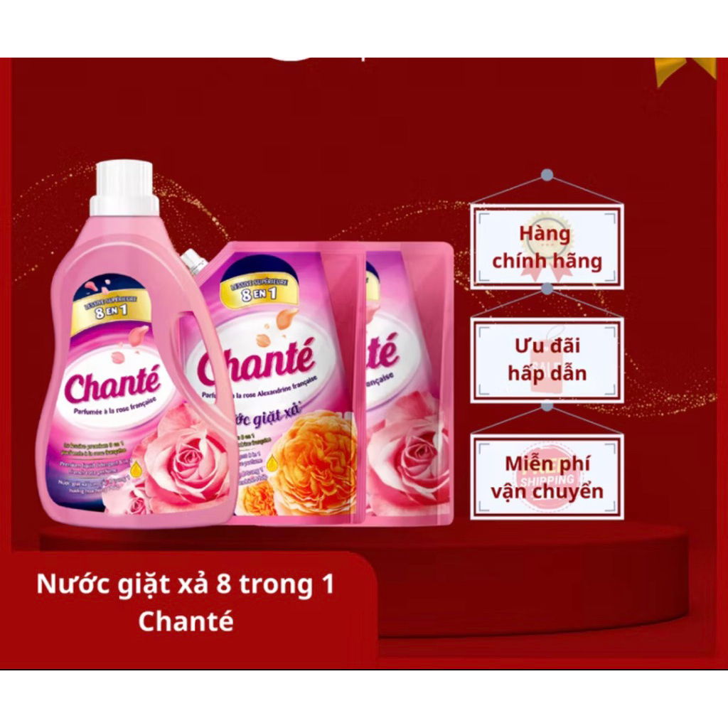 [ chính hãng ] Nước giặt xả Chante 8 in 1 hoa hồng pháp, hoa alexandrine 3,05kg. lưu hương, mềm vải