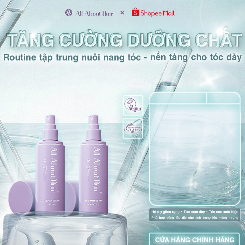 COMBO 2SP ALL ABOUT HAIR Xịt dưỡng tóc Biotin Thuần chay AAH Spray Vegan 120ml/chai