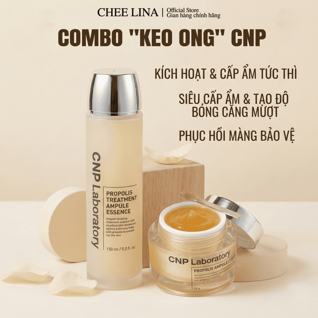 Combo Nước Thần Và Kem Dưỡng CNP Laboratory Propolis Essence & Oil In Cream Keo Ong Căng Bóng | Chee