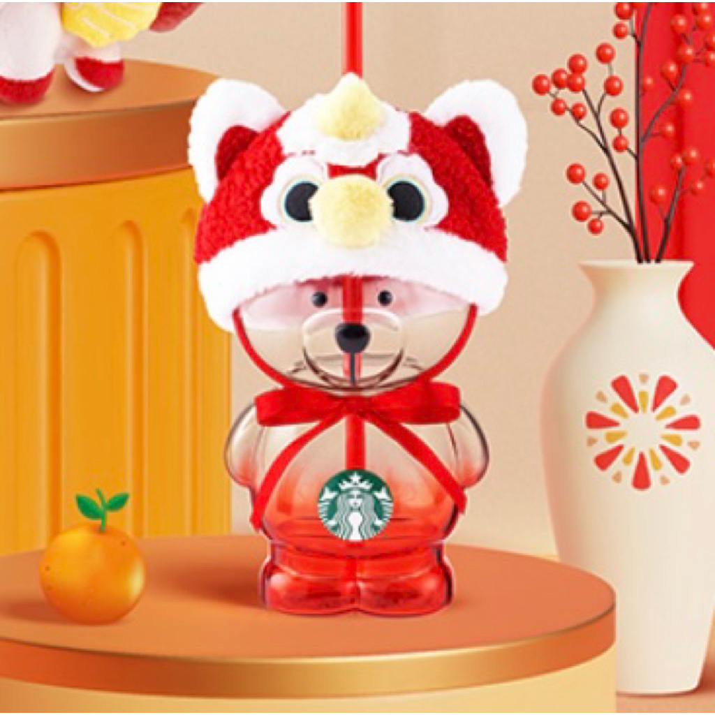 Ly gấu thủy tinh  lân đỏ ngày Tết Starbucks