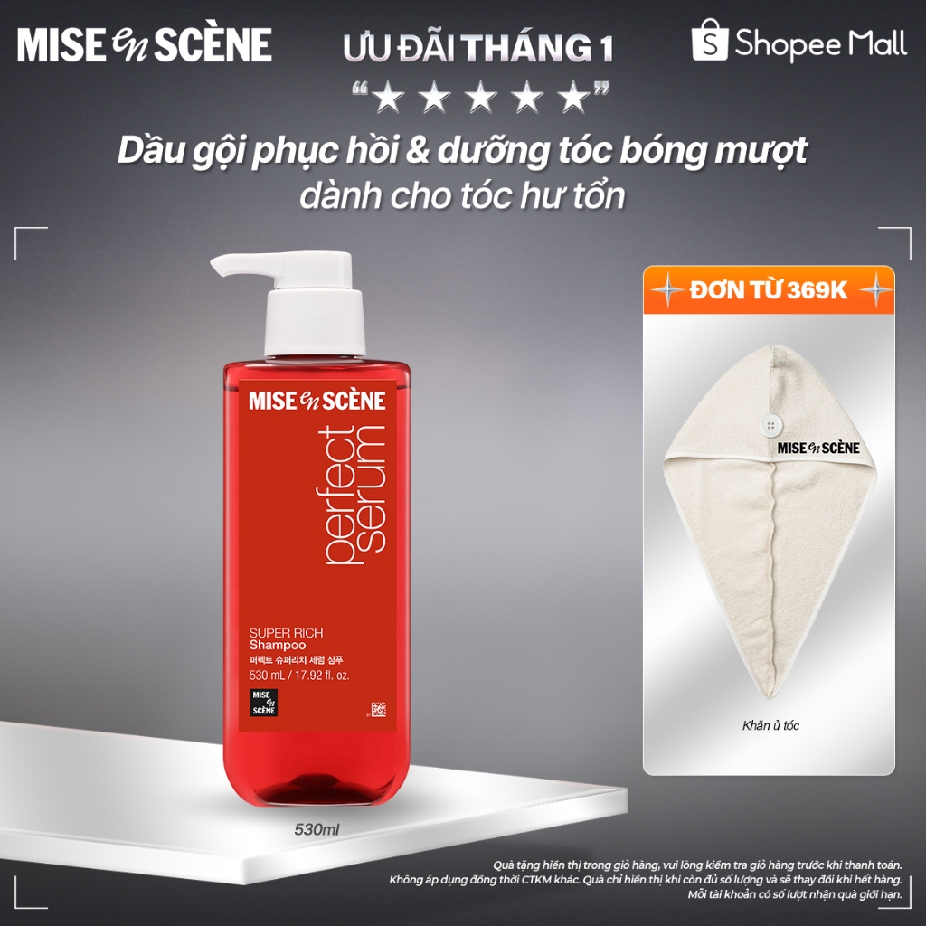Dầu gội Mise en Scène Perfect Serum Super Rich Shampoo 530ml dành cho tóc hư tổn do uốn, nhuộm