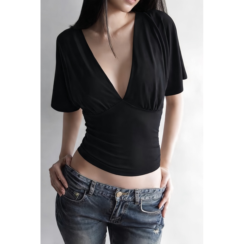 LASSIE BIGSIZE| Áo thun cổ tim nhúng eo cotton cô gái bigsize mùa hè SURI TOP