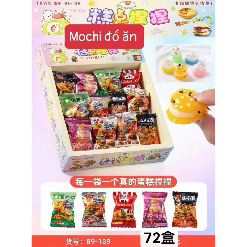 Hộp 24 đồ chơi túi mù Squishy Mochi đồ ăn siêu xinh ngộ nghĩnh đáng yêu