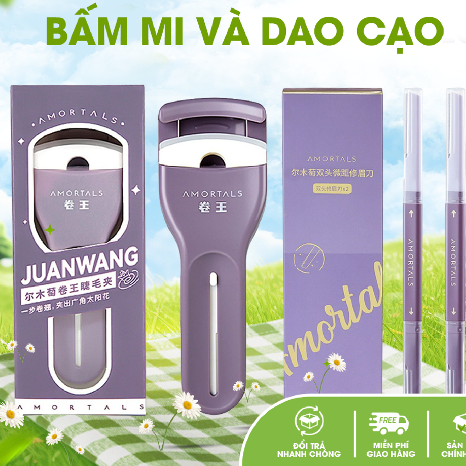 《Amortals Combo》Combo Kẹp Bấm Mi Amortals và Bộ 2 Dao Cạo Lông Mày Amortals Tiện Dụng