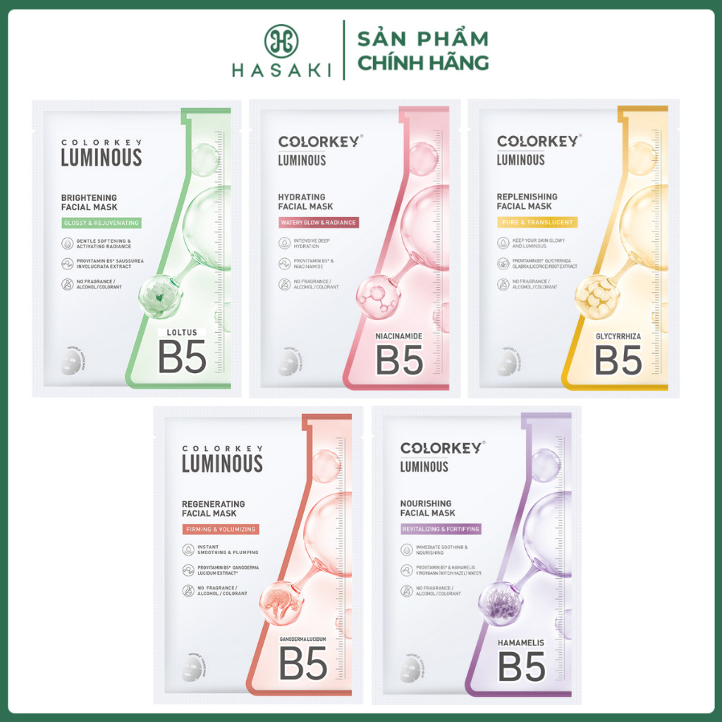 1 hộp 10 miếng Mặt Nạ Colorkey Luminous B5 Dưỡng Ẩm Sáng Da Căng Bóng Facial Mask 25ml/Miếng