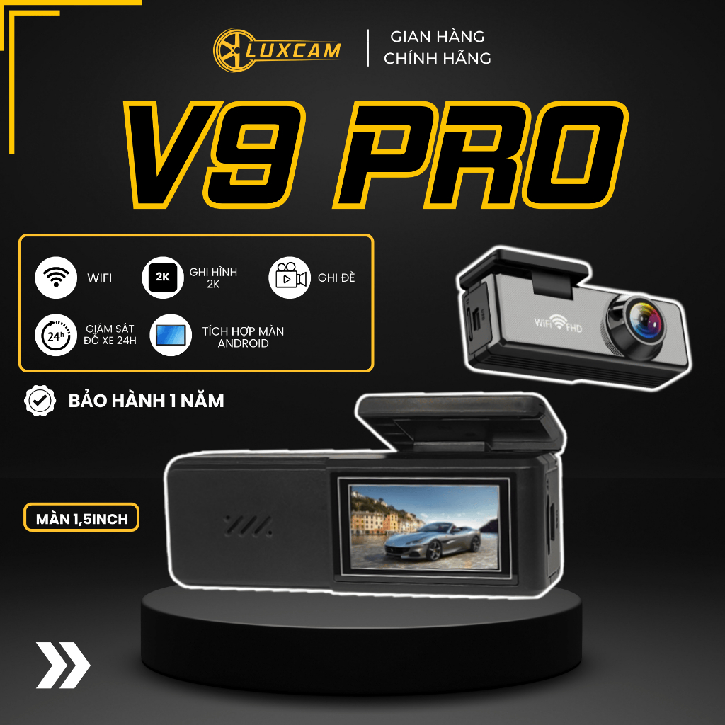 Camera Hành Trình ô tô V9 Pro , Kết Nối Điện Thoại, Màn Hình Andoid, Quay 2K, Bảo Hành 12 Tháng | LU